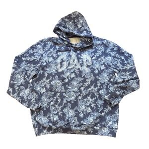 Gap x LoveShackFancy Hoodie Women Blue Floral Logo Pullover SIZE L